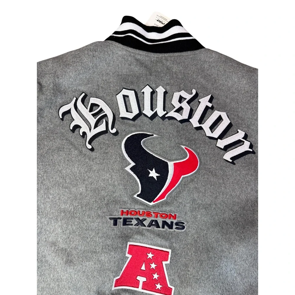 Pro Std‎ NFL Houston Texan Old English Wool Varsity Jacket XL Grey White